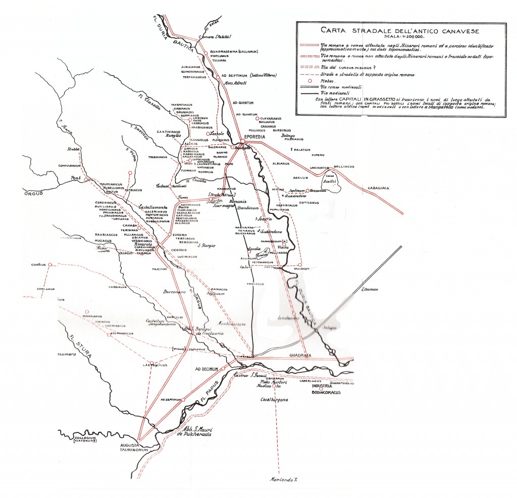 Carta stradale dell'antico Canavese redatta da Gian Domenico Serra (1927)